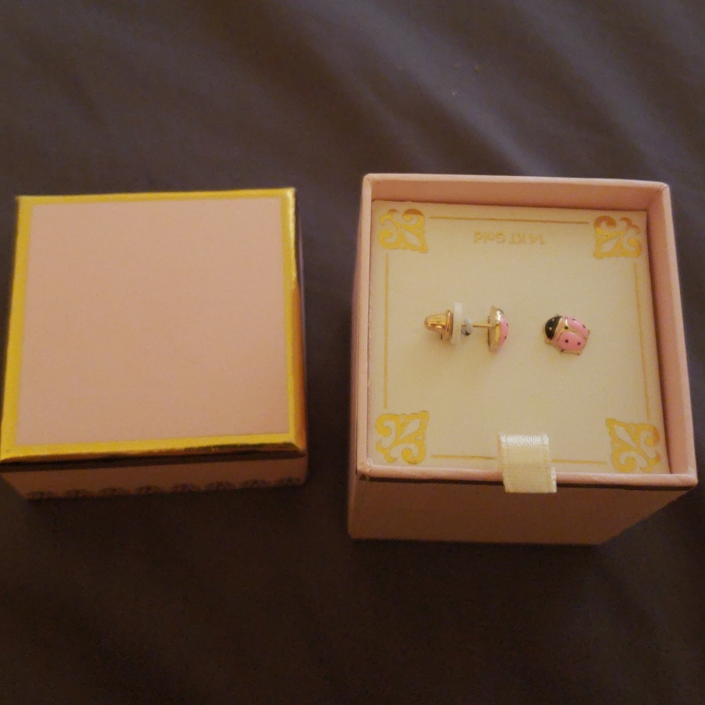 14kt Gold Ladybug Pink Children's Earrings